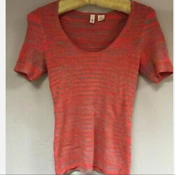 Anthropologie Moth short sleeve top scoop neckline striped orange blouse - Picture 3 of 6